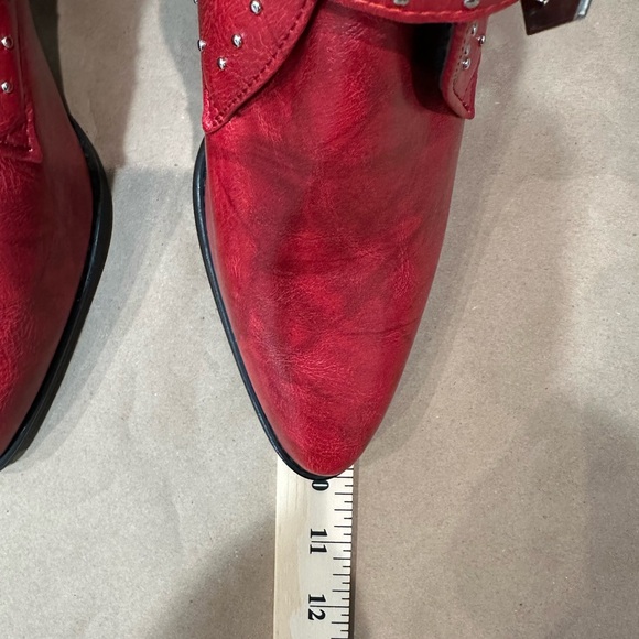 Vibrant Red Ankle Boots with Silver Accents- thick heel - Picture 6 of 14